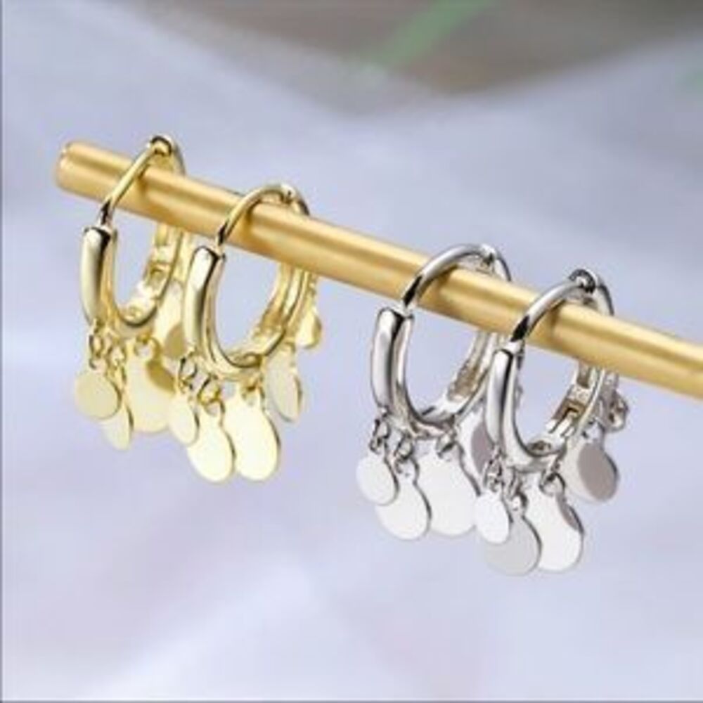 New Silver Gold Round Disc Tassel Earrings